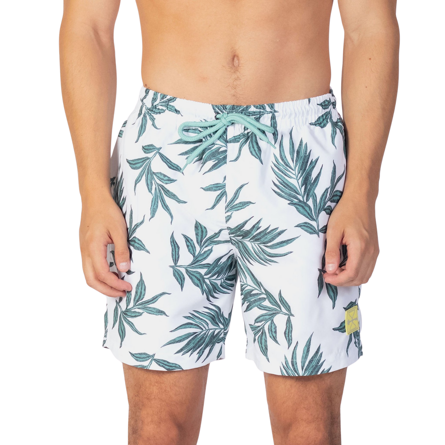 Teal/Floral Swim Shorts - Hourglass (Yellow Badge)