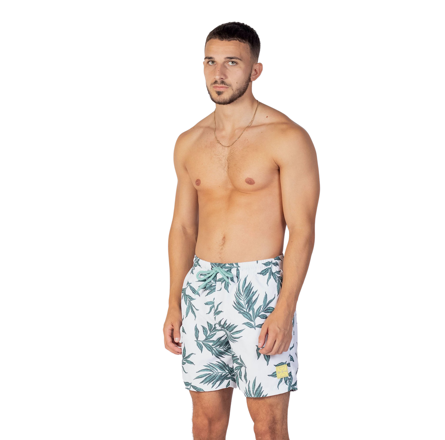Teal/Floral Swim Shorts - Hourglass (Yellow Badge)
